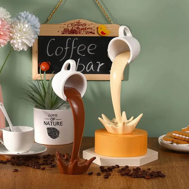 Suspended Resin Coffee Cup Ornament Creative Water Flow Sculpture Kitchen Decor Desktop Home Decoration Craft