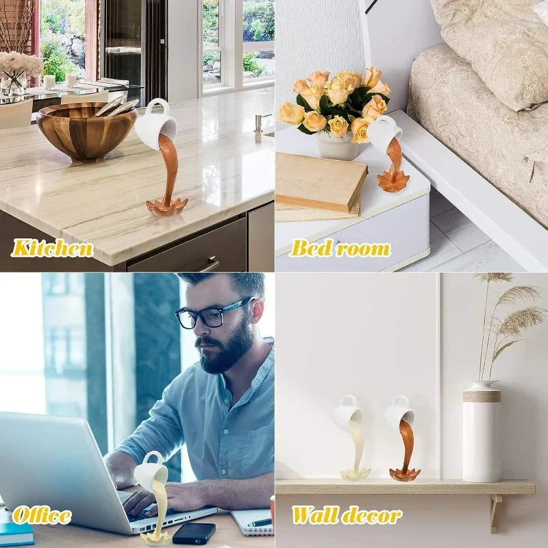 Suspended Resin Coffee Cup Ornament Creative Water Flow Sculpture Kitchen Decor Desktop Home Decoration Craft