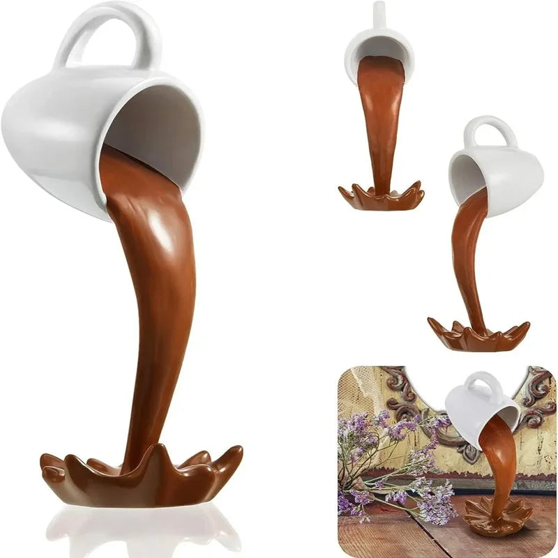 Suspended Resin Coffee Cup Ornament Creative Water Flow Sculpture Kitchen Decor Desktop Home Decoration Craft