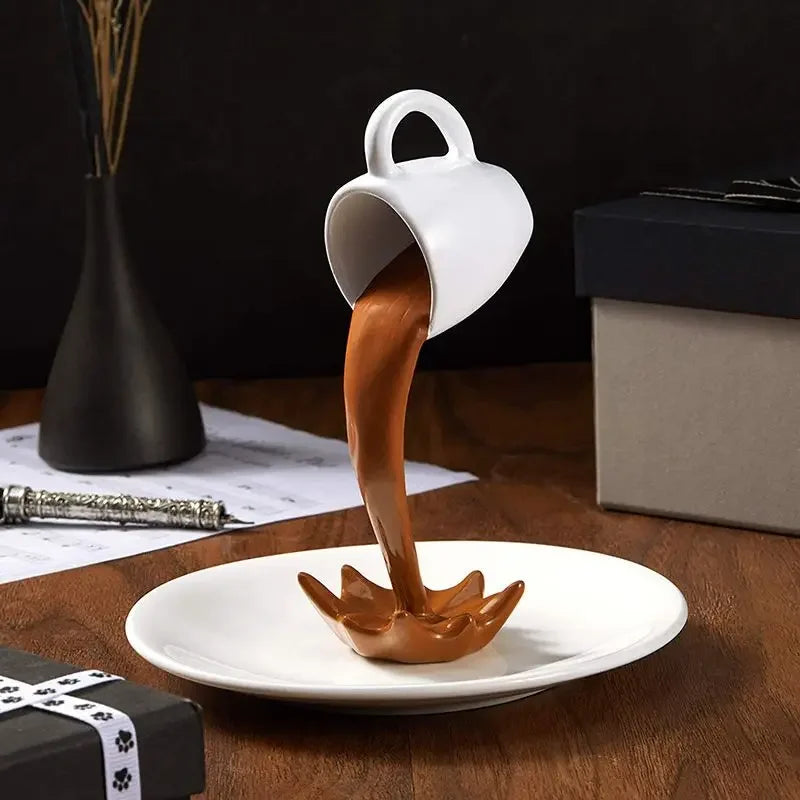 Suspended Resin Coffee Cup Ornament Creative Water Flow Sculpture Kitchen Decor Desktop Home Decoration Craft